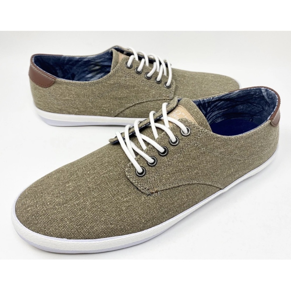 Canvas Low-Top Sneakers in Olive with White Laces